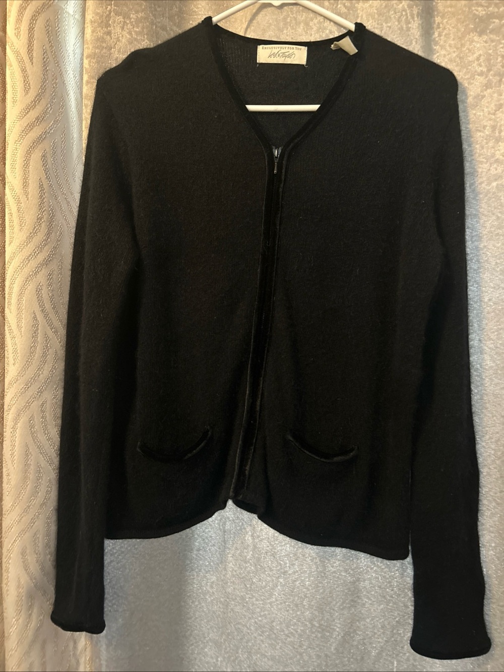 Vintage Lord & Taylor Angora Lambswool Cardigan Sweater Black Quiet Luxury M